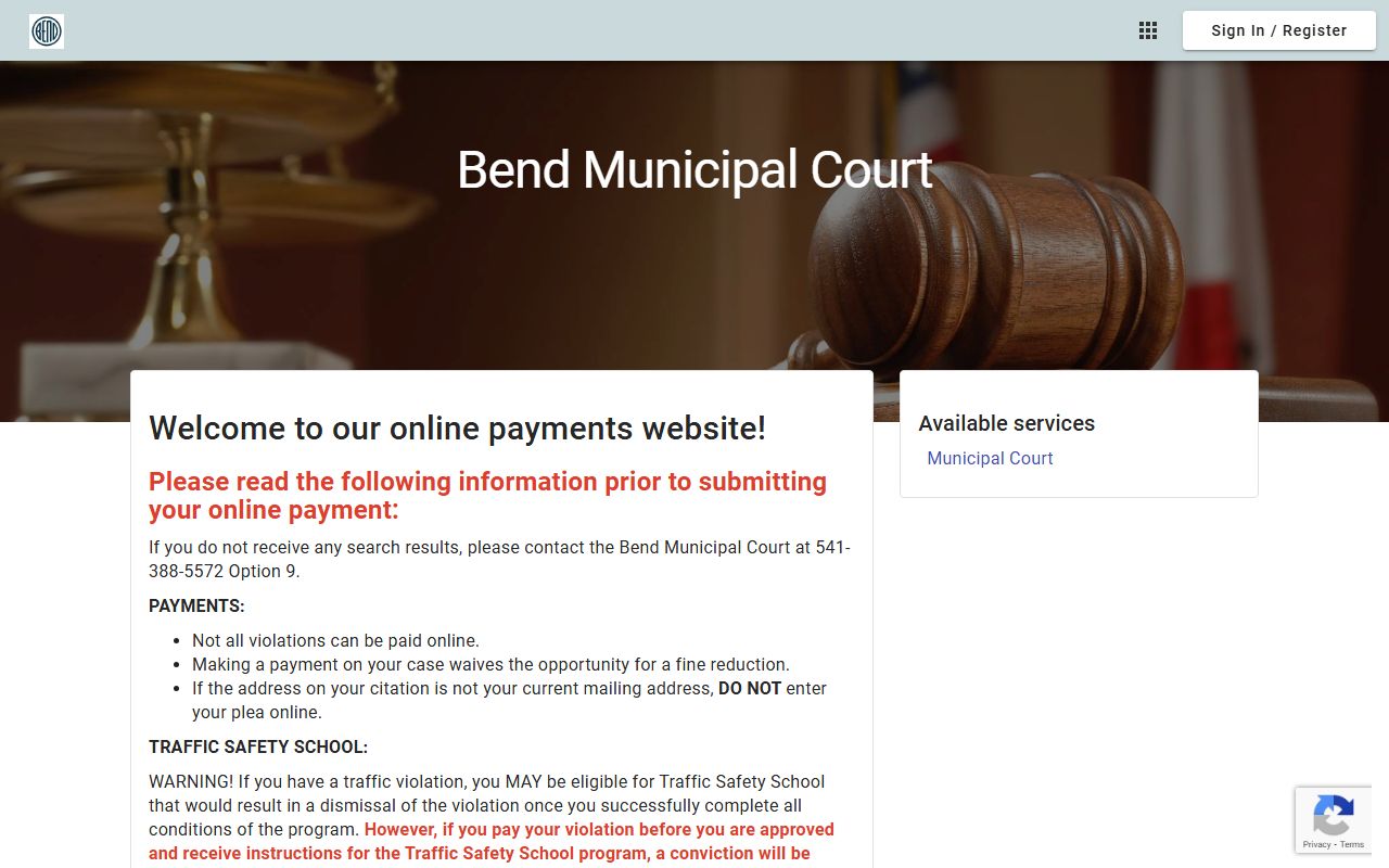 Bend Municipal Court online payment portal for court fines