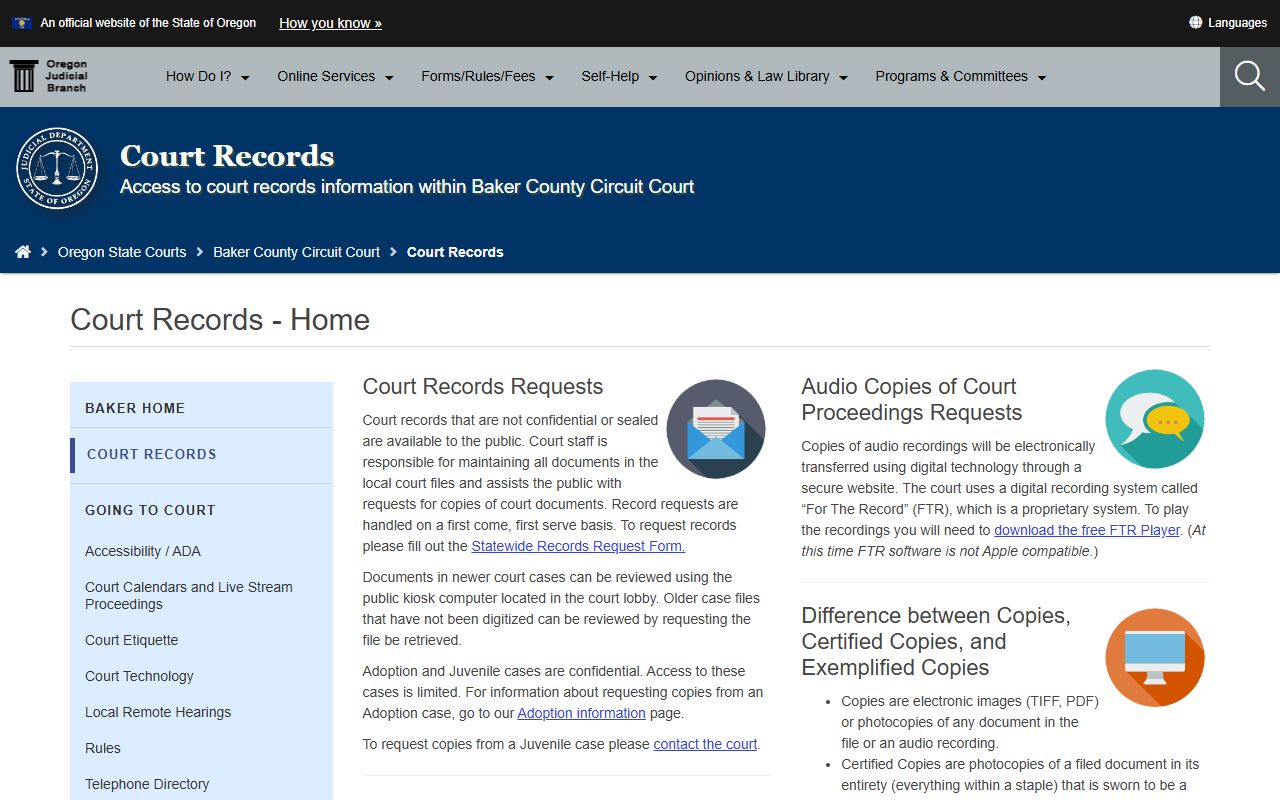 Baker County Circuit Court website for court records access