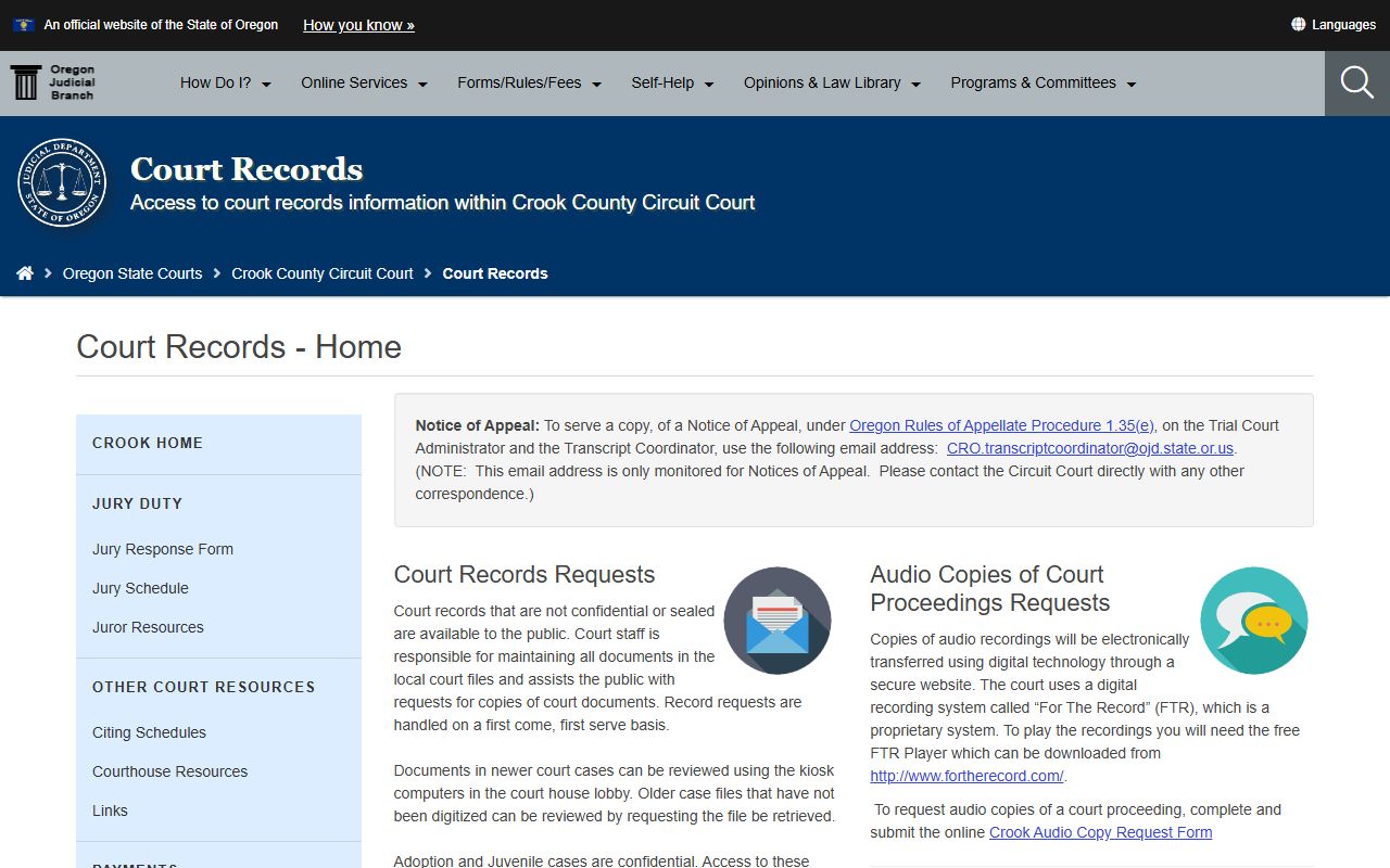 Crook County Circuit Court website for court records