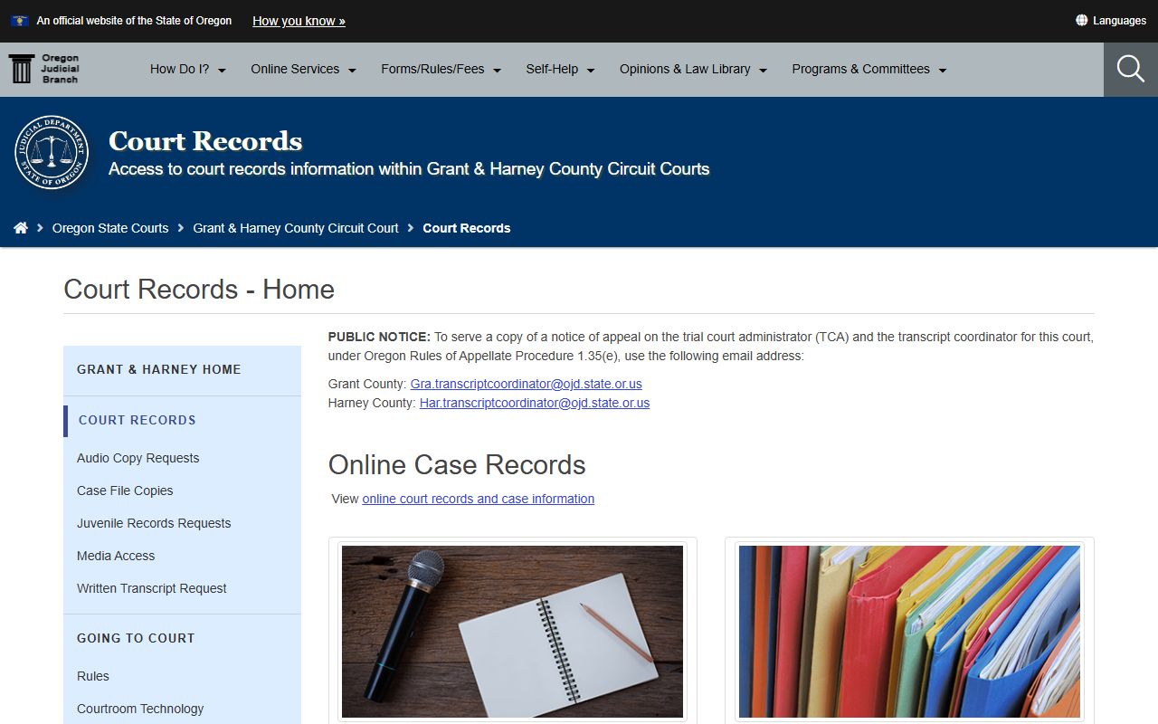 Grant County Circuit Court records page