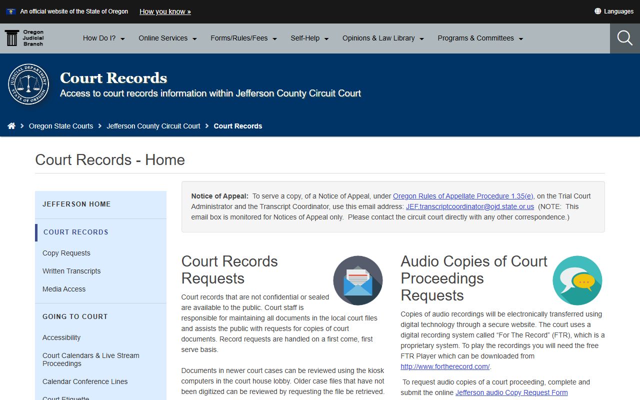 Jefferson County Circuit Court page for court records