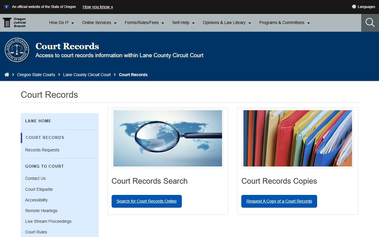 Lane County Circuit Court official page for court records