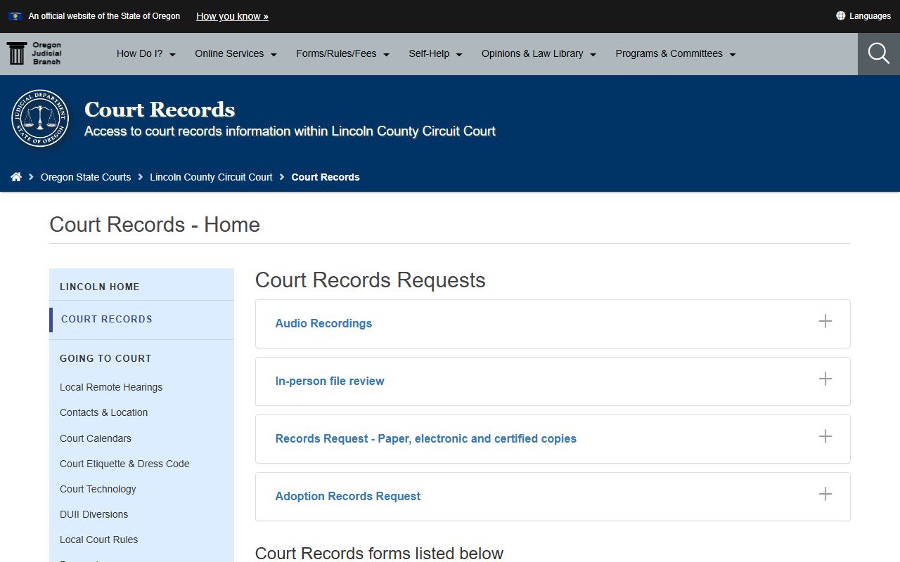 Lincoln County Circuit Court official page for court records