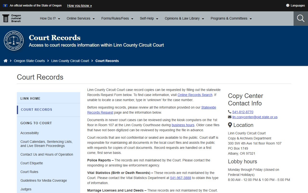 Linn County Circuit Court official page for court records