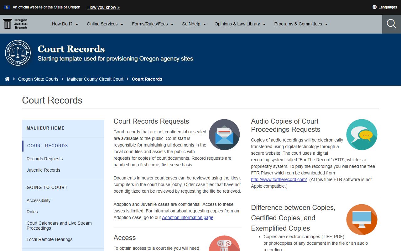 Malheur County Circuit Court official page for court records