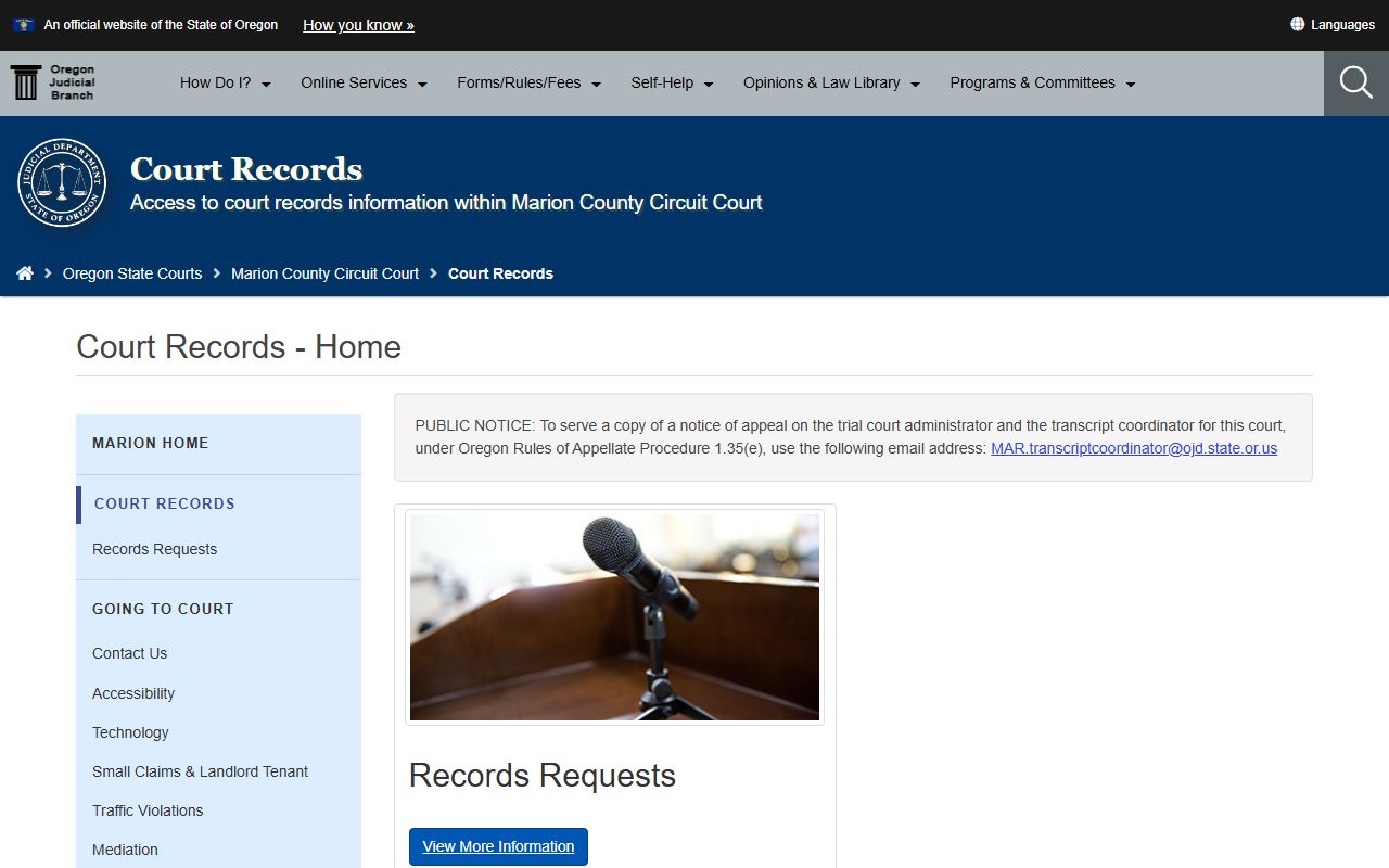 Marion County Circuit Court official page for court records