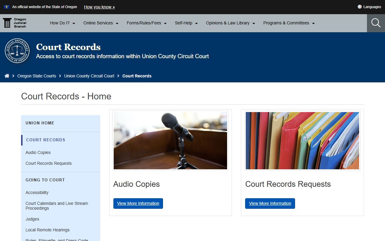 Union County Circuit Court official page for court records