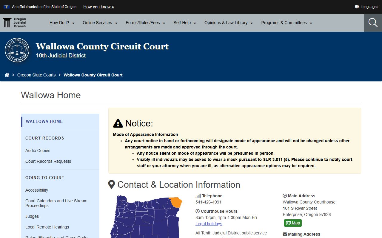 Wallowa County Circuit Court official page for court records