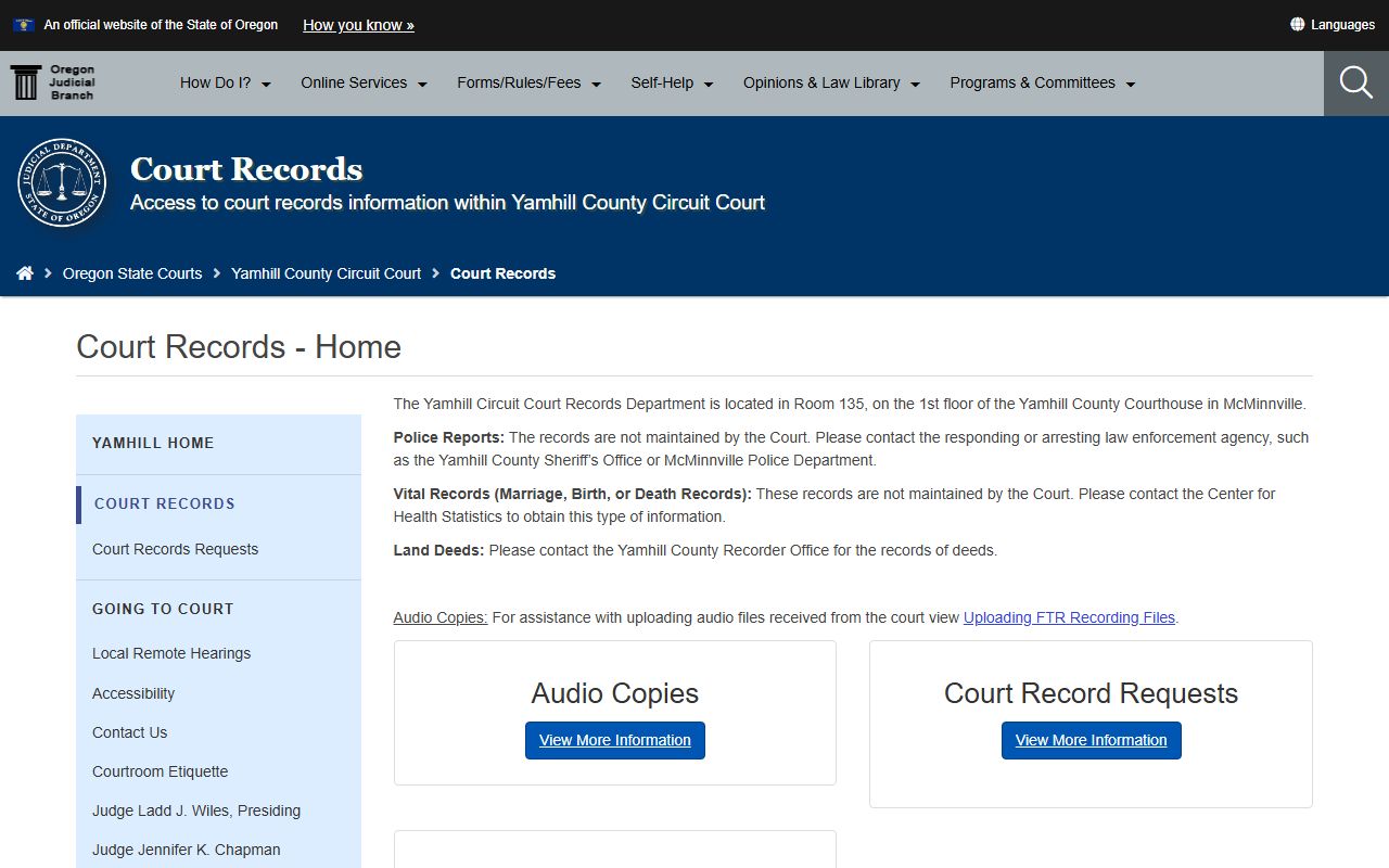 Yamhill County Circuit Court official page for court records