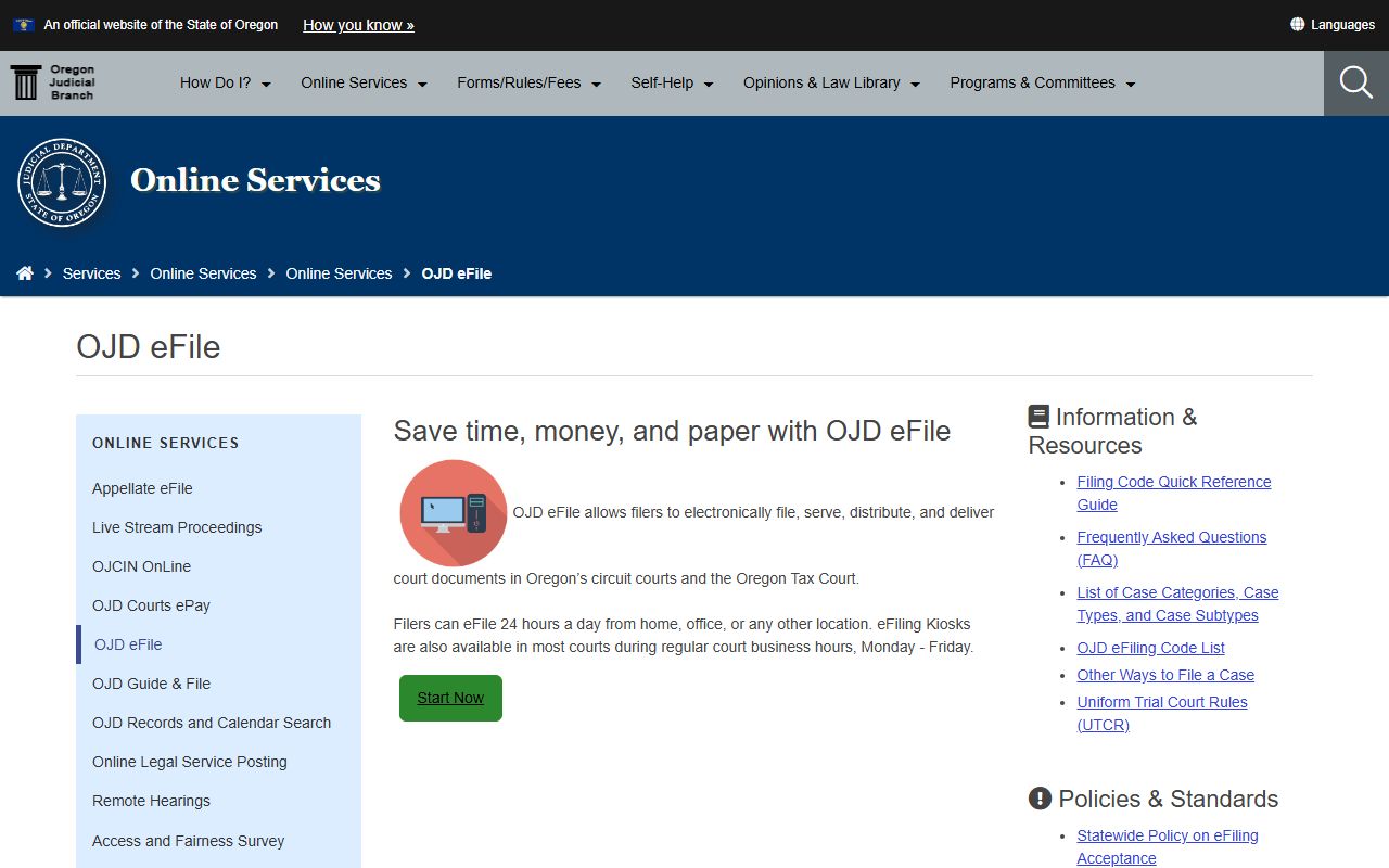Oregon Judicial Department eFiling system for court records